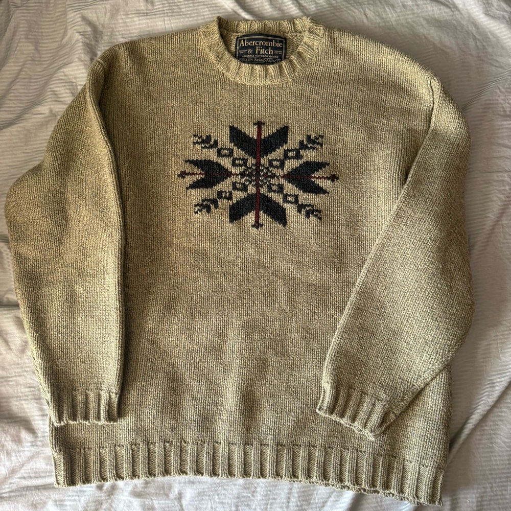 Vintage Abercrombie & Fitch Slouchy Natural Wool Grandpa Knit snowflake Sweater